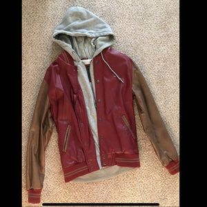 OBEY Leather Bomber Jacket with Gray Hoodie Liner